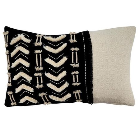 SARO LIFESTYLE SARO 9614.BW1220BC 12 x 20 in. Oblong Throw Pillow Cover with Black & White Embroidered & Embellished Design 9614.BW1220BC